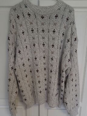 Vintage Van Heusen Light Gray Marled Knit 100% Cotton Sweater